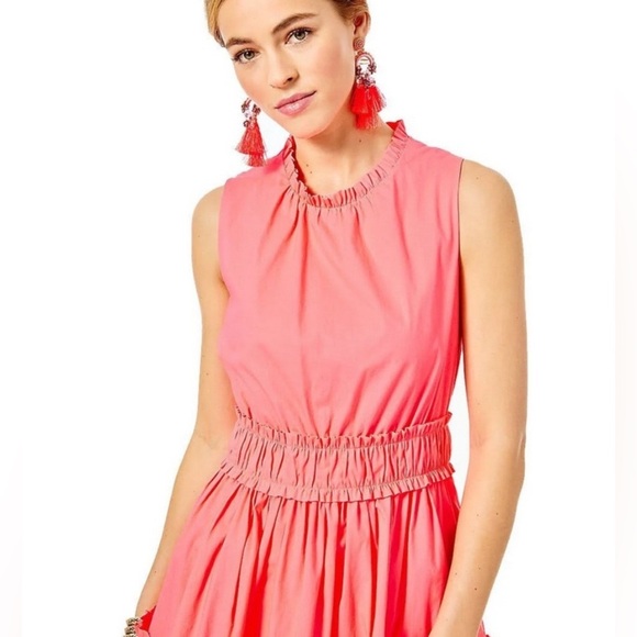 Lilly Pulitzer Elina Stretch Ruffle Dress in Coral Spritz - Picture 1 of 5